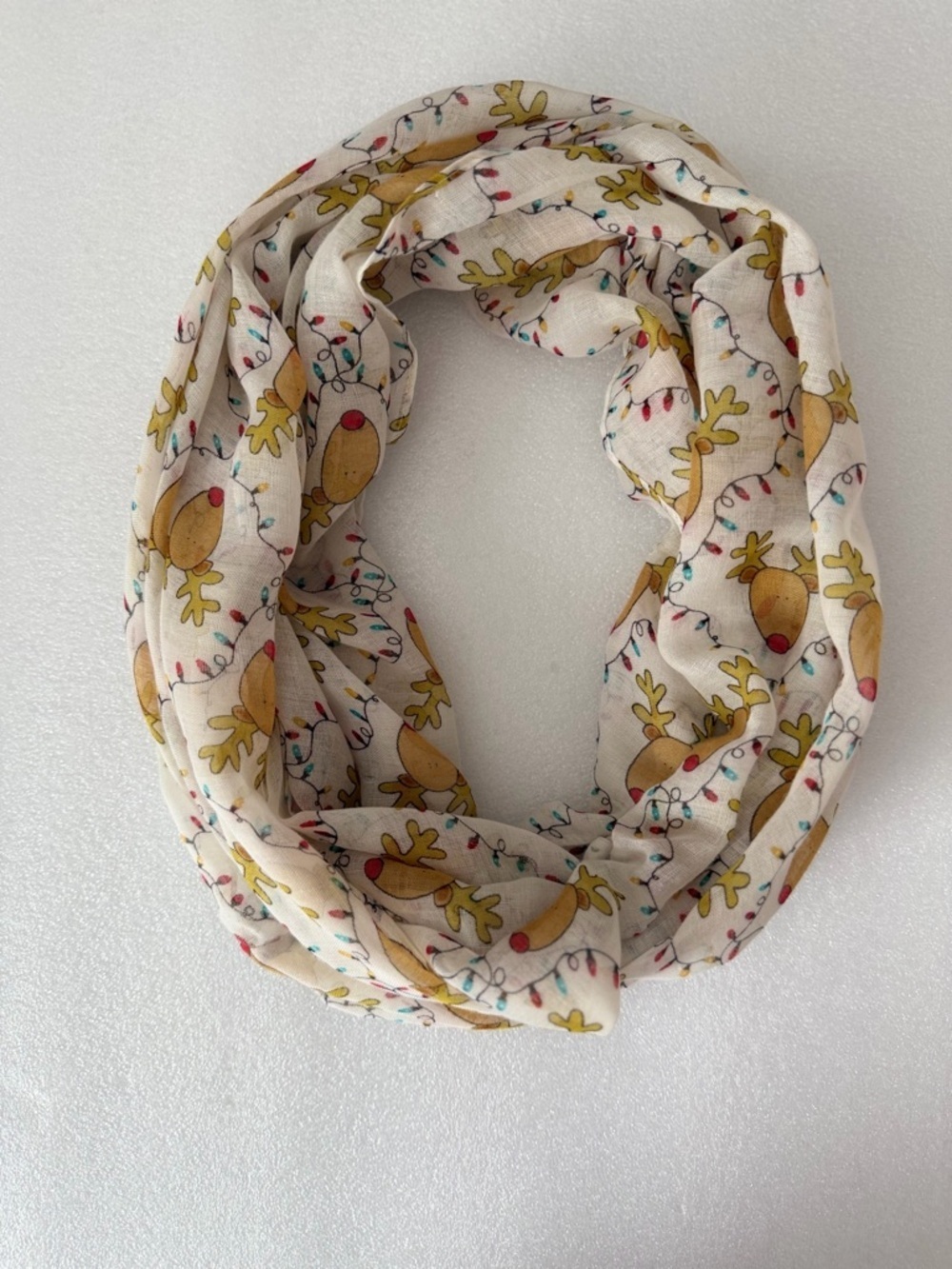 Festive Reindeer Christmas Lights Infinity Scarf Lightweight Holiday Wrap Gift